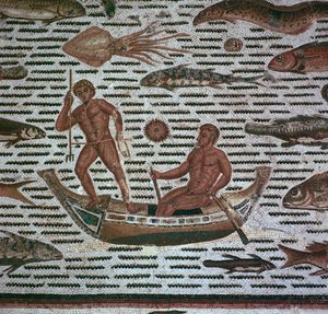 Mosaico romano di uomini che pescano da Unbekannt