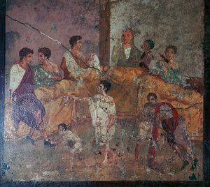 Pittura murale romana di una cena
