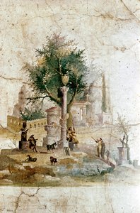 Affresco romano di un paesaggio mitico, Villa di Agrippa Postumo, vicino a Pompei, Italia da Unbekannt