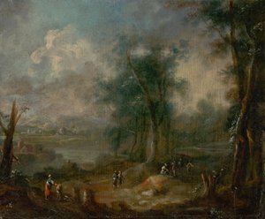 Paesaggio romantico con staffage figurale