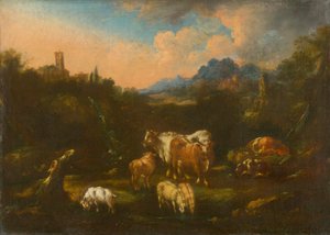 Paesaggio romantico con gregge