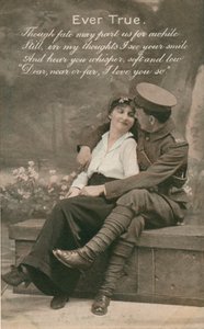 Cartolina romantica con un soldato e la sua amata da Unbekannt
