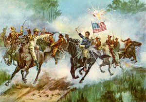 Rough Riders che assaltano un avamposto spagnolo, Cuba, Guerra ispano-americana, 1898 da Unbekannt