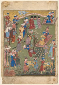 Festa reale in un giardino recto dal frontespizio a doppia pagina di uno Shahnama, 1444 da Unbekannt