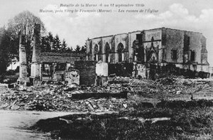 Chiesa in rovina, Huiron, Francia, Battaglia della Marna, Prima Guerra Mondiale