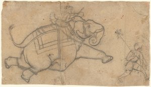 Elefante in corsa recto, foglio di pratica di schizzi di elefanti verso, metà del XVIII secolo da Unbekannt