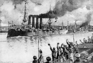 Incrociatore russo in rotta verso la Battaglia di Chemulpo, Guerra Russo-Giapponese, 1904-5