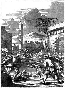 Sacco di Puerto Principe, Hispaniola, da Capitano Morgan, 1667 da Unbekannt