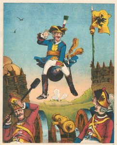 Scena da Le avventure del Barone di Munchausen di Rudolph Erich Raspe, c1850 da Unbekannt
