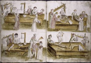 Scena di vita di mercato con macellai da: Ulrich Richental Cronaca del Concilio di Costanza, 1414-1418 da Unbekannt
