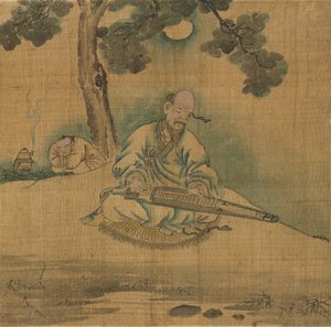 Studioso che suona un Qin, 1800s