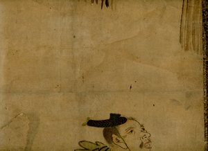 Dipinto montato su rotolo raffigurante una tradizionale coppia comica giapponese conosciuta come manzai
