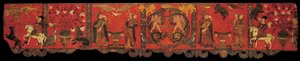 Sezione di pannelli in legno con pittura decorativa da Unbekannt