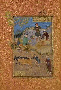 Shaikh Mahneh e il villager, Folio 49r da Mantiq al-tair Linguaggio degli uccelli da Unbekannt