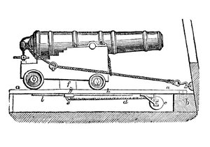Cannone navale su affusto. Xilografia