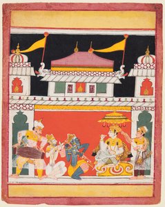 Shri Raga, da una serie di Ragamala, Tre musicisti si esibiscono davanti a un nobile, c. 1650 da Unbekannt