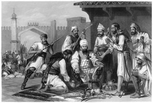Truppe Sikh che dividono il bottino preso dai ribelli, 1857 da Unbekannt