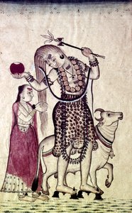 Siva, seguito dalla sua consorte Parvati, che cammina con il toro Nandi da Unbekannt