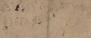 Pagina di schizzi di studi facciali, probabilmente Maharao Kishor Singh, ca. 1830 da Unbekannt