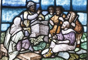 Vetrata: Abramo che studia la Torah con il popolo di Israele, Budapest, Ungheria da Unbekannt