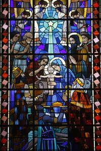 Vetrata nella chiesa cattolica di Notre Dame du Rosaire: scena della Natività, Saint-Ouen, Francia da Unbekannt