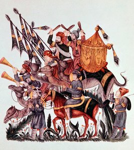 Portabandiera, tamburini e trombettieri di un esercito saraceno, XIII secolo da Unbekannt