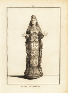 Statua di Diana di Efeso, Artemide di Efeso, con seni scoperti e corpo incastonato in un pilastro decorato da Unbekannt