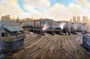 Locomotive a vapore alla stazione di York, Yorkshire, c 1910 da Unbekannt