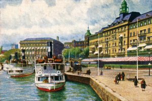 Battello a vapore al molo del Grand Hotel, Stoccolma, c1928 da Unbekannt