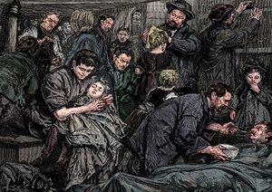 Passeggeri di terza classe su un piroscafo atlantico diretto in America, c1850 da Unbekannt
