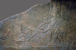 Pannello di pietra dal Palazzo Nord di Assurbanipal, Ninive, Iraq settentrionale, Neo-Assiro, c. 645 a.C. da Unbekannt