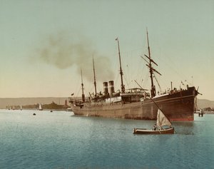 Canale di Suez, nave che entra nel Mar Rosso vicino a Port Tewfic, c.1900 (foto a colori) da Unbekannt
