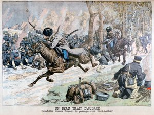 Attacco a sorpresa della cavalleria russa sulla strada per Port Arthur, Guerra Russo-Giapponese, 1904 da Unbekannt