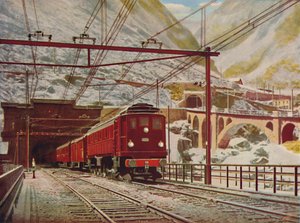 Espresso svizzero che lascia il tunnel del San Gottardo, 1926 da Unbekannt