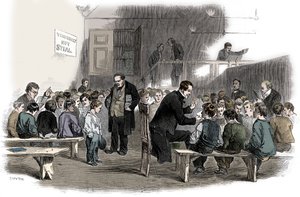 Insegnare ai ragazzi a leggere nella scuola della Ragged School Union, Lambeth, Londra, 1868 da Unbekannt