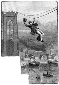 Test dei cavi sul ponte di Brooklyn, c1900 da Unbekannt