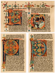 Pagina di testo con lettere iniziali illuminate, XIV secolo da Unbekannt