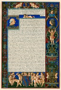 Pagina di testo con ritratti di Francesco Sforza da Unbekannt