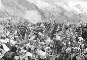 La guerra afgana, 1879: La morte del maggiore Wigram Battye nella battaglia di Futtehabad..., 1901 da Unbekannt