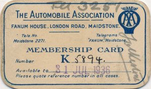 Automobile Association: Tessera di iscrizione da Unbekannt