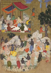 Il risveglio di Kumbhakarna nella città dorata di Lanka, foglio da un Ramayana, ca. 1605 da Unbekannt