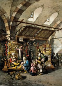 Il Bazar (souk) di Costantinopoli, litografia a colori