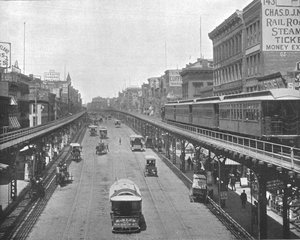 The Bowery, vista verso nord, New York, USA, circa 1900