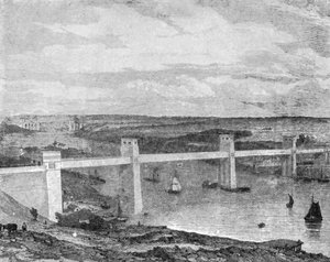 Il ponte tubolare Britannia attraverso lo stretto di Menai, 1850..., 1901 da Unbekannt
