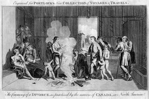 La cerimonia di un divorzio, come praticata dai nativi del Canada, in Nord America, c1760