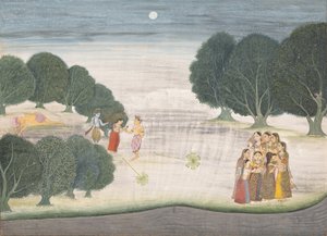 La morte del gigante Shankachura: Pagina da un Bhagavata Purana disperso, 1680-90 da Unbekannt