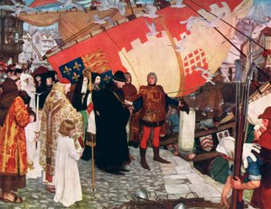 La partenza di Giovanni e Sebastiano Caboto...per il loro primo viaggio di scoperta nel 1497, 1906 da Unbekannt