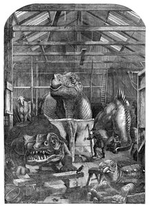 La sala dei modelli degli animali estinti al Crystal Palace, Sydenham, 1853