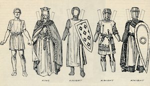 La galleria del costume britannico: Tipi di abbigliamento nei primi tempi dei Plantageneti, c1934