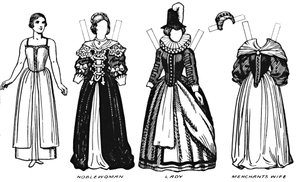 La grande galleria del costume storico: Abito indossato nel regno di Giacomo I, c1934